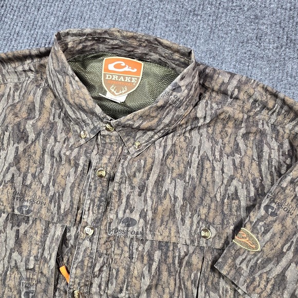 Drake Non-Typical Shirt Mens 3XL Mossy Oak Bottomland Camo Short Sleeve Hunting - Picture 1 of 12
